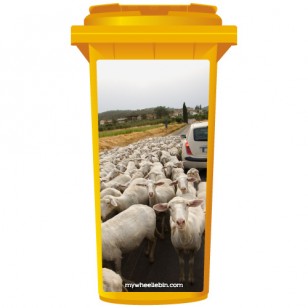 Herd Of Sheep Crossing The Road Wheelie Bin Sticker Panel